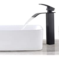 Grifo de Lavabo Cascada Negro Alta Grifo de Baño Cuadrado Cuenca Grifería Monomando para Lavabo- Agua Fria y Caliente…